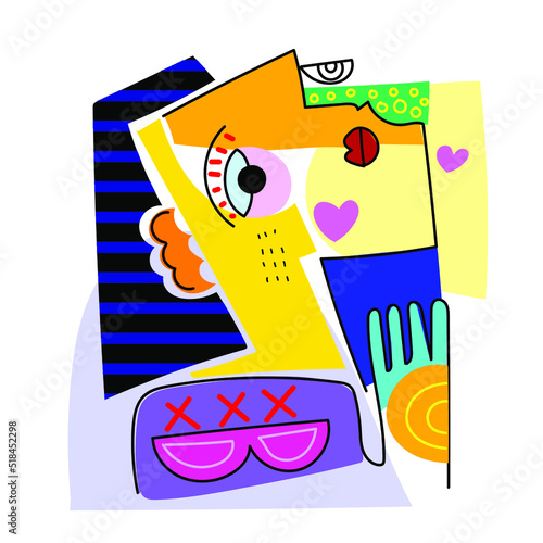 Aesthetic decorative abstract face hand drawn vector illustration.