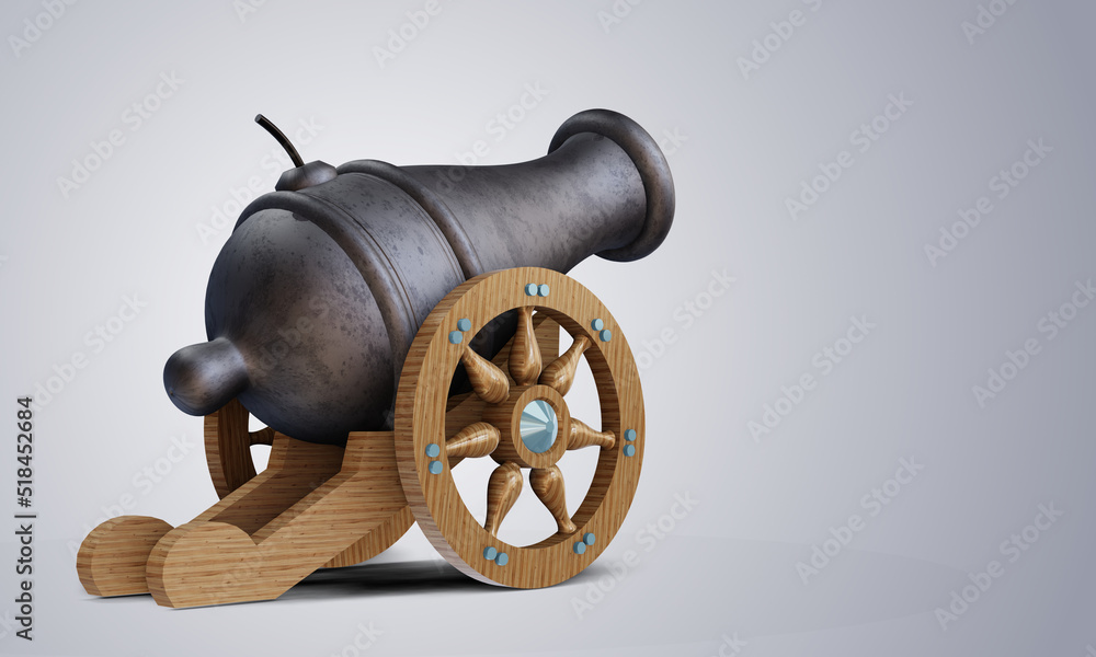 3d ancient cannon seen from behind - obrazy, fototapety, plakaty 