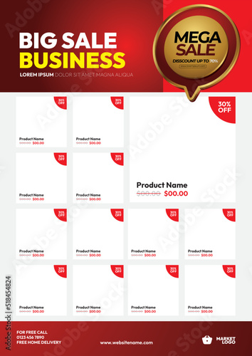 Grocery store mega sale weekly promotion modern flyer template