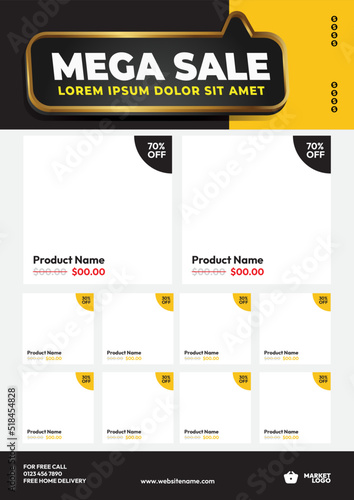 Grocery store mega sale weekly promotion flyer template