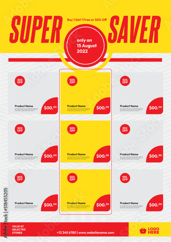 Super saver supermarket and groceries promotion flyer catalog template