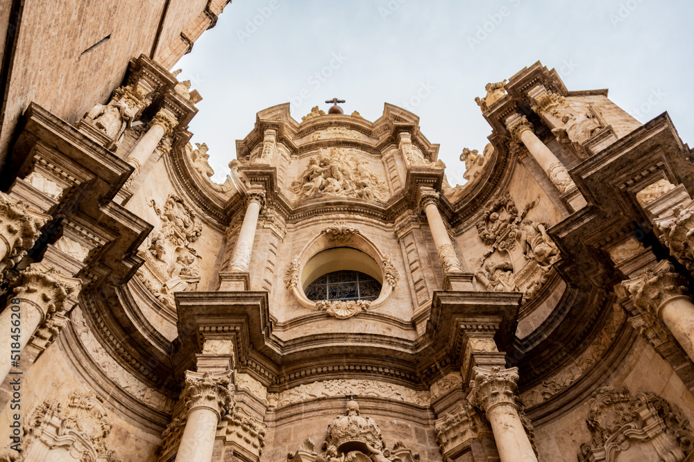 detail of the facade of the basilica Valencian Art Nouveau and gothic architecture church