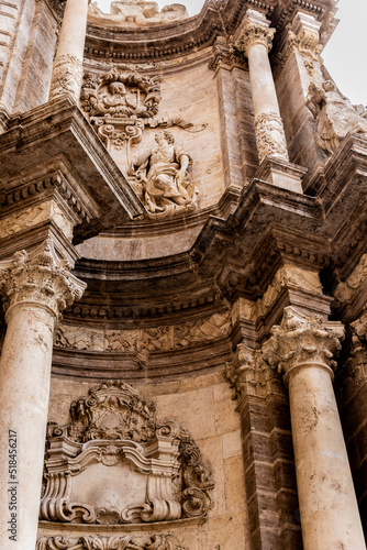 detail of the facade of the basilica Valencian Art Nouveau and gothic architecture church