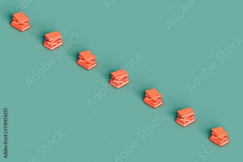 a row of a stack of pink books