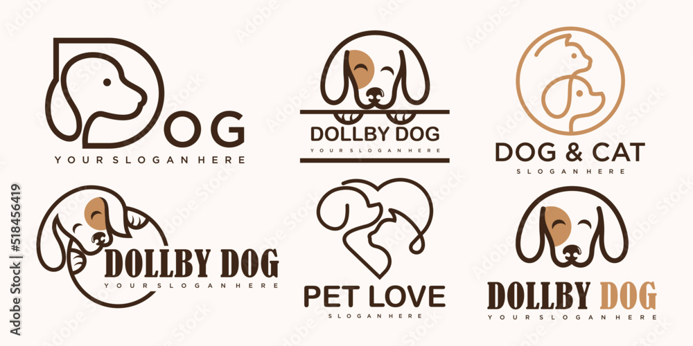 Dog and cat , animal pet icon set logo design inspiration