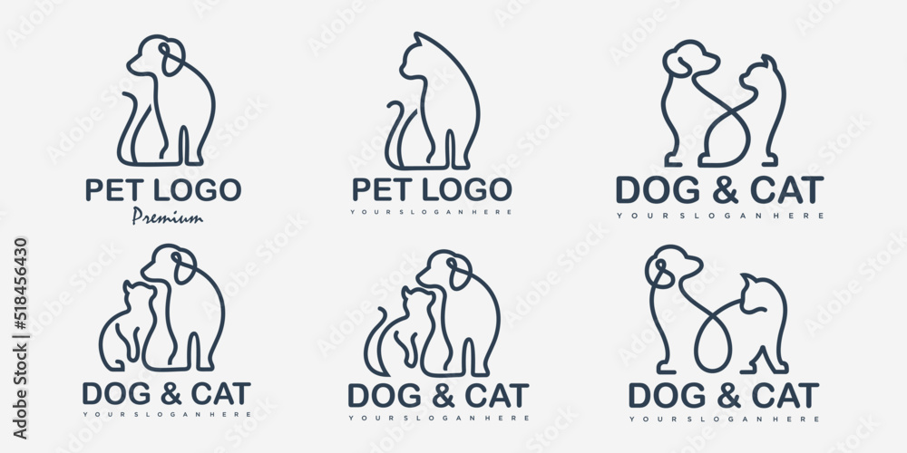 Fototapeta premium dog and cat linear icon set logo design template