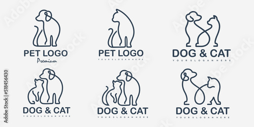 dog and cat linear icon set logo design template