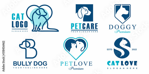 Dog and cat , animal pet icon set logo design inspiration