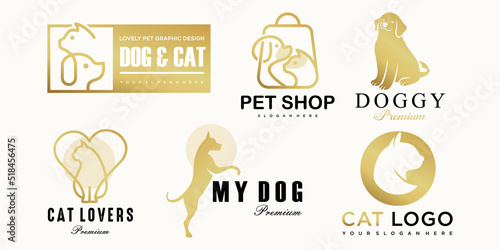 Dog and cat , animal pet icon set logo design inspiration