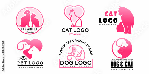 Dog and cat , animal pet icon set logo design inspiration