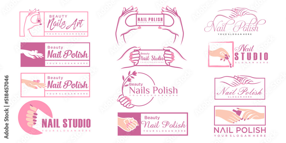 Nail beauty icon set logo design with creative element style for fashion Premium Vector Nail beauty icon set logo design with creative element style for fashion Premium Vector