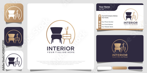 furniture vector logo design with combination sofa and table.