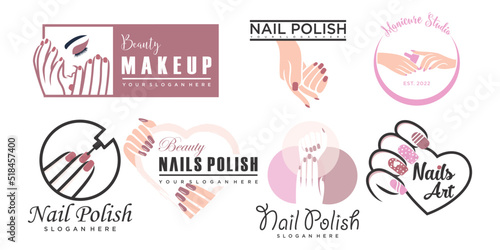 Nail beauty icon set logo design with creative element style for fashion Premium Vector