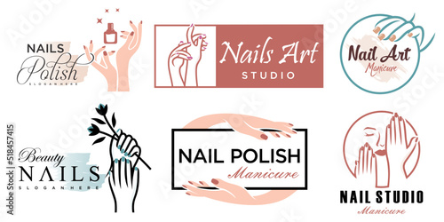 Nail beauty icon set logo design with creative element style for fashion Premium Vector
