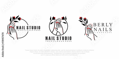 Nail art studio icon set logo design Template