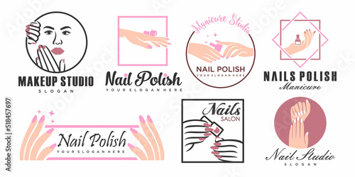 Nail art studio icon set logo design Template