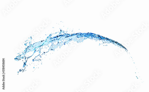 3d water splash transparent, clear blue water scattered around isolated on white background. 3d render illustration