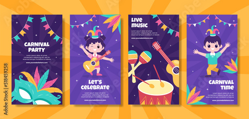 Happy Carnival Party Social Media Stories Template Cartoon Background Vector Illustration