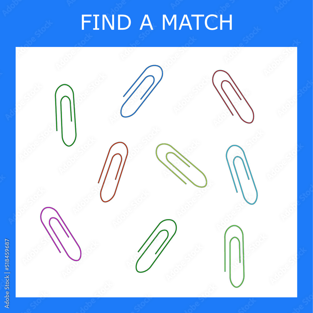 Find a pair or match game with paperclips. Worksheet for preschool kids, kids activity sheet, printable worksheet Find a pair or match game with paperclips. Worksheet for preschool kids, kids activity sheet, printable worksheet