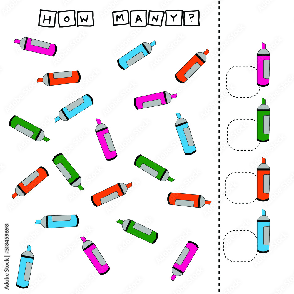 Educational game for children, kids. Game learning math with markers Educational game for children, kids. Game learning math with markers