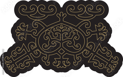 Vector gold on a black background Yakut amulet. Ornament of the ancestors of the northern peoples of the tundra. Talisman, amulet, protection symbol of longevity and infinity