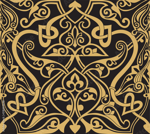 Vector seamless gold muslim ornament on black background. islamic mosque. for background and wallpaper