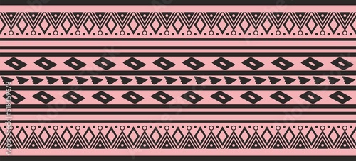 Vector pink and black seamless Indian patterns. National seamless ornaments, borders, frames. colored decorations of the peoples of South America, Maya, Inca, Aztecs. Print for fabric, paper, textile