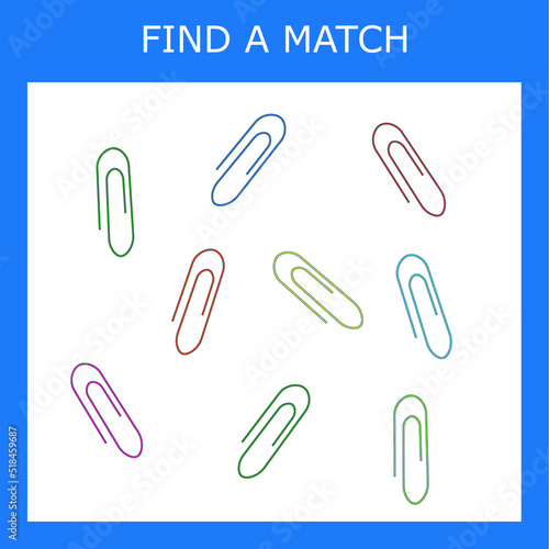 Find a pair or match game with paperclips. Worksheet for preschool kids, kids activity sheet, printable worksheet 