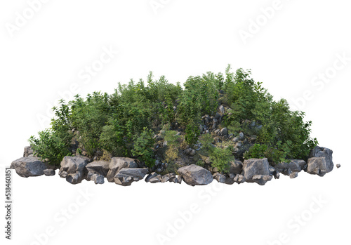 Shrubs and stones with a white background