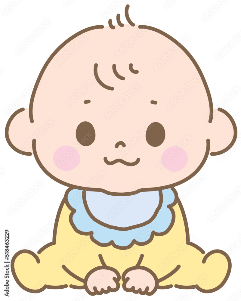 座る赤ちゃん　新生児のベクターイラスト　単品