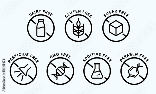 dairy free, gluten free, pesticide free, gmo free, additive free, paraben free, icon　食品表示アイコン