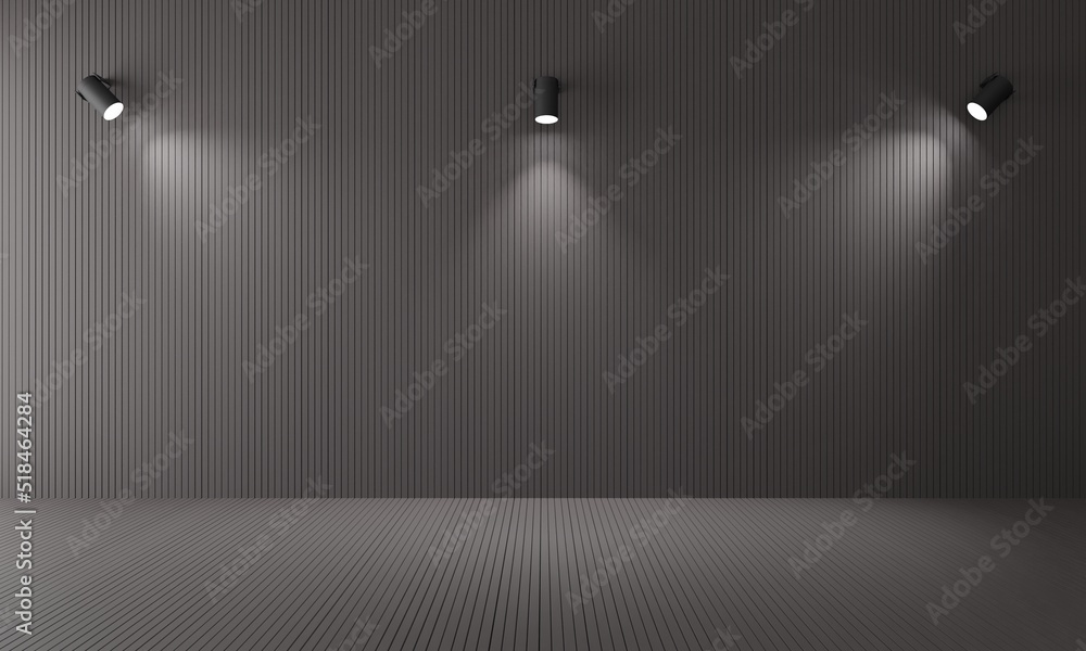 black wall and white spotlight in the black room.3d rendering. Stock