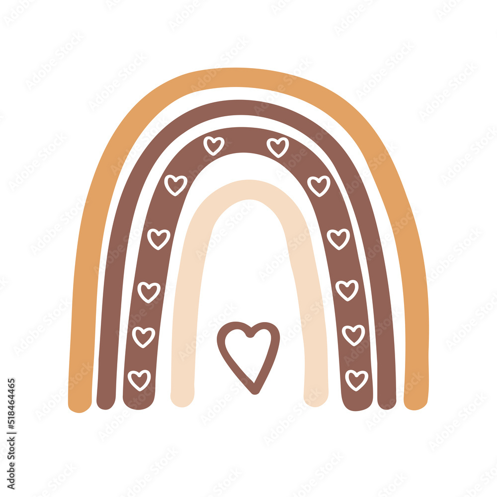 Boho rainbow in pastel and brown colors isolated on white. Scandinavian vector cute rainbow with heart Boho rainbow in pastel and brown colors isolated on white. Scandinavian vector cute rainbow with heart