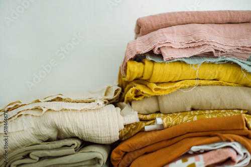 Stacks of various fabrics for clothing 