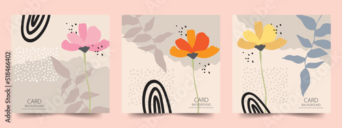 set of cards and colorful floral backgrounds four