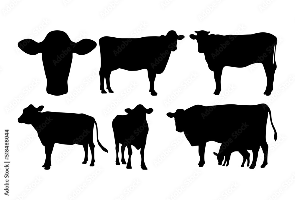 Cow illustration bundle isolated on white background Stock Vector