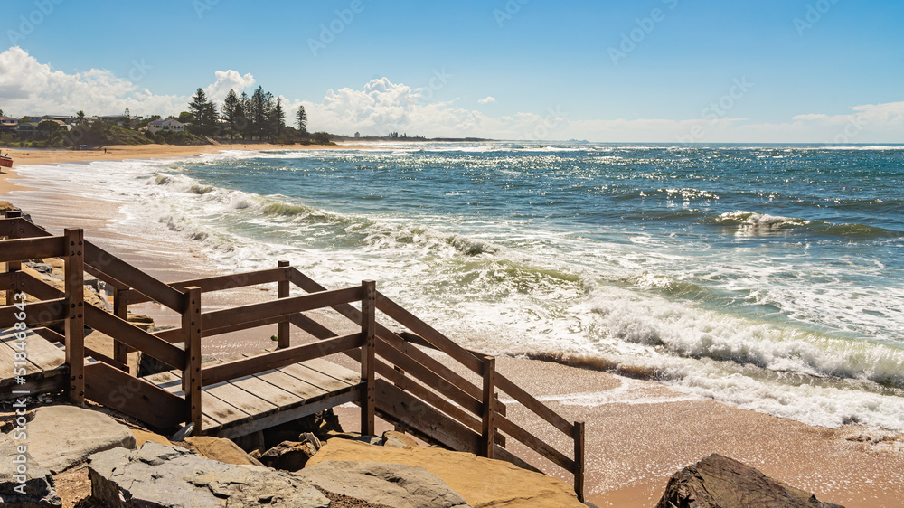 Beach side views at Sunshine Coast, Queensland, Australia on beautiful blue sky day. 
