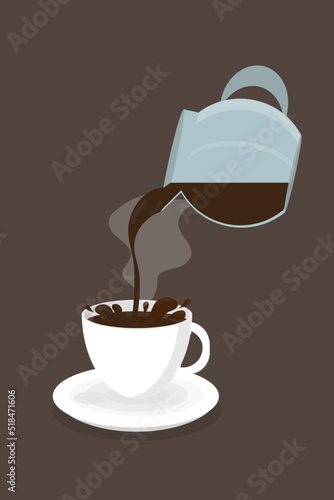 fresh hot coffee is poured into a white americano cup