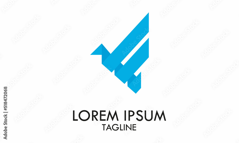 Blue Color Abstract Fold Ribbon Bird Letter F Logo Design Blue Color Abstract Fold Ribbon Bird Letter F Logo Design