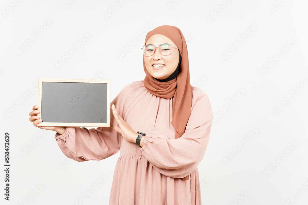 Showing, Presenting and holding Blank Blackboard of Beautiful Asian Woman Wearing Hijab Showing, Presenting and holding Blank Blackboard of Beautiful Asian Woman Wearing Hijab