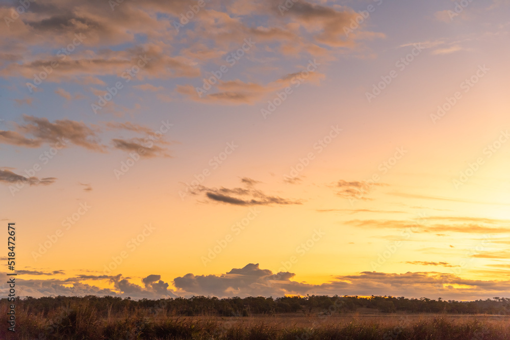 Obraz premium Colorful pastel sunset in Queensland, Australia. Great for sky replacement, editing. 