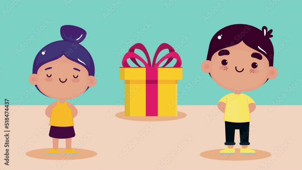 happy little kids couple celebrating characters happy little kids couple celebrating characters