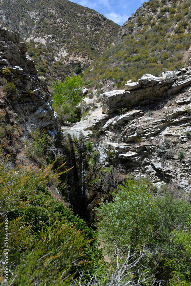 Tujunga, California, USA - May 9, 2022: Beautiful landscape on the hiking trail to Canyon Falls