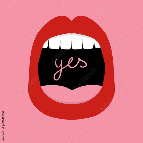 Open mouth saying yes, illustration photo
