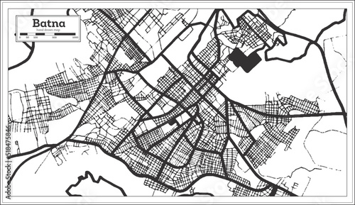Batna Algeria City Map in Retro Style in Black and White Color. Outline Map.