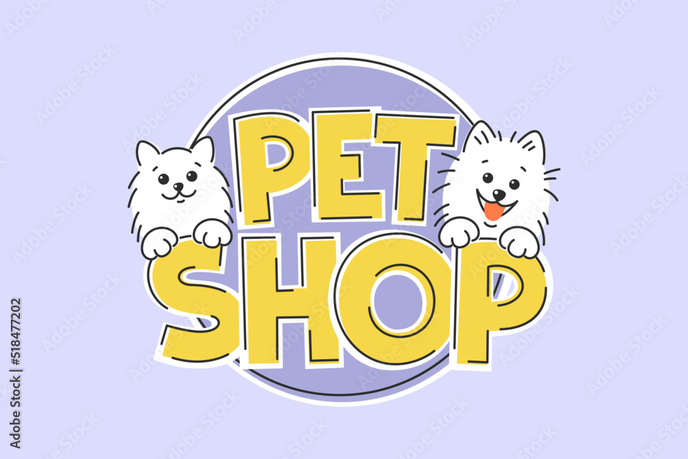 Pet Shop with dog and cat. Design logo store goods and accessories for animals. Vector Illustration Pet Shop with dog and cat. Design logo store goods and accessories for animals. Vector Illustration