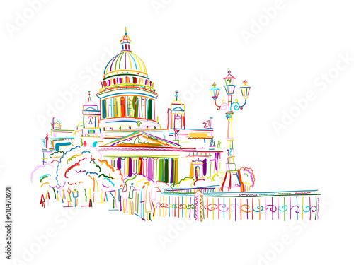 Saint Isaac Cathedral of Saint Petersburg landmark, Russia. Sketch for your design