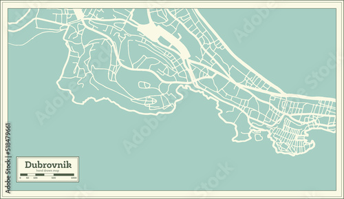 Dubrovnik Croatia City Map in Retro Style. Outline Map.
