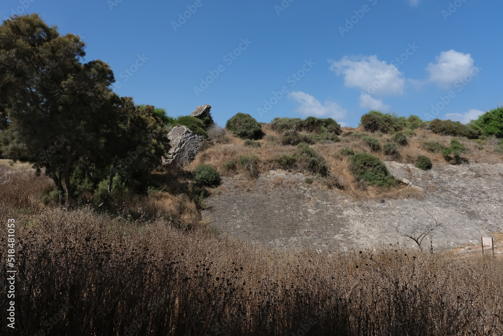 The remains of the fortress wall of the XII century in the Israeli National Park in Ashkelon