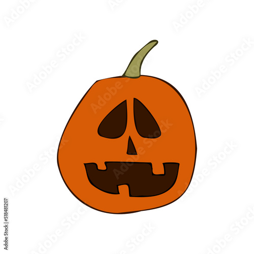 Halloween 2022 - October 31. A traditional holiday, the eve of All Saints Day, All Hallows Eve. Trick or treat. Vector illustration in hand-drawn doodle style. Pumpkin with its eyes and mouth cut out.